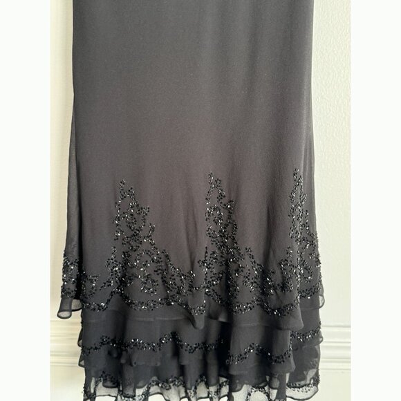 Jones New York 100% Silk Black Beaded Cocktail Midi Tiered Dress Womens 12 Glam - Picture 5 of 9